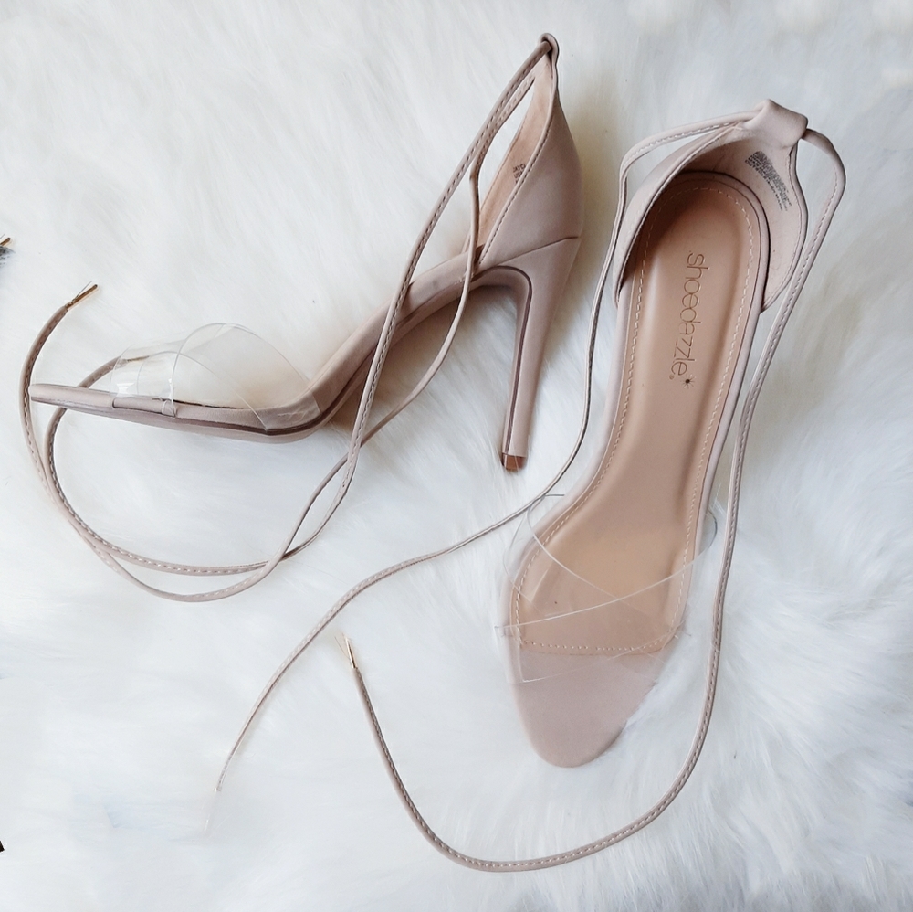 Tan/clear lace up heeled sandals